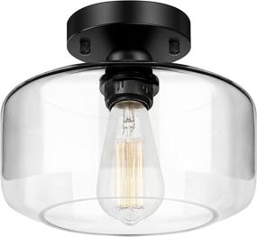 img 4 attached to 🏡 Black Farmhouse Semi Flush Mount Ceiling Light with Clear Glass Shade - Ideal for Hallway, Porch, Kitchen, Corridor, Bedroom