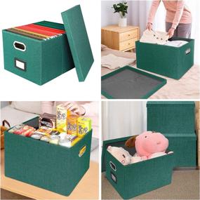 img 1 attached to Comix Upgraded Large File Storage Box with Lid: Foldable Decorative Linen Fabric Collapsible Bins Organizer for Home, Bedroom, Closet, Office, Nursery, Crafts - Green