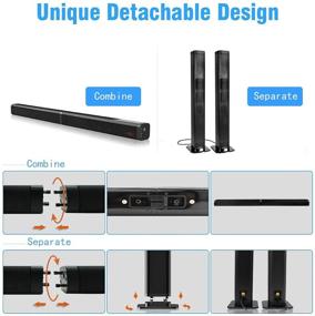 img 3 attached to Звуковая панель длиной 37 дюймов для телевизора, Bluetooth-динамик с объемным звуком для домашнего кинотеатра, идеально подходит для ПК/настольного компьютера/проектора, 4 динамика, пульт дистанционного управления, оптическое/аудиовход/USB/SD/RCA подключение