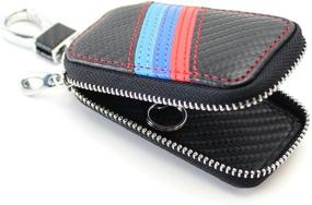 img 1 attached to 🔑 iJDMTOY (1) M-Colored Stripe Carbon Fiber Pattern Leather Key Holder Cover Wallet: BMW Compatible