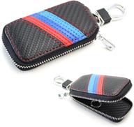 🔑 ijdmtoy (1) m-colored stripe carbon fiber pattern leather key holder cover wallet: bmw compatible logo