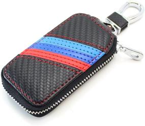 img 2 attached to 🔑 iJDMTOY (1) M-Colored Stripe Carbon Fiber Pattern Leather Key Holder Cover Wallet: BMW Compatible