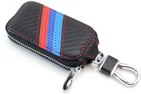 img 3 attached to 🔑 iJDMTOY (1) M-Colored Stripe Carbon Fiber Pattern Leather Key Holder Cover Wallet: BMW Compatible