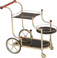 🛒 gold plated lacy serving cart by acme - 98006, with cherry wood & black glass logo