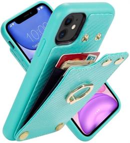 img 4 attached to 📱 LAMEEKU iPhone 11 Wallet Case with RFID Protection, Card Holder and Kickstand, Leather Case with Finger Carbon Fiber, Protective Cover for Apple iPhone 11 6.1inch - Mint Green