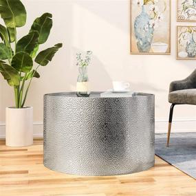 img 3 attached to Christopher Knight Home 308944 Rache Modern Round Coffee Table | Hammered Iron, Silver | 26. 00” L x 26. 00” W x 17. 00” H