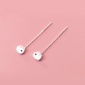 img 1 attached to 🐇 Cute Bunny Rabbit Threader Tassel Dangle Earrings - Sterling Silver 925 - Fashion Jewelry for Girls/Women with Sensitive Ears