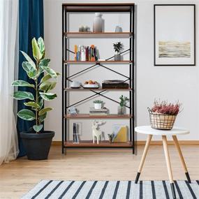 img 3 attached to 📚 US Stock: Enjoy Vintage Charm with 5-Tier Industrial Style Bookshelf - Perfect Furniture for Displaying Books and Decor