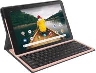 📱 rca 10" quad-core tablet: powerful performance, 2gb ram, 32gb storage, touchscreen, wifi & bluetooth connectivity, detachable folio keyboard, android 10 (rose gold) logo