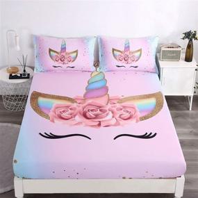 img 4 attached to 🦄 Girls Unicorn Flower Fitted Bed Sheet Set - Soft Microfiber All-Round Elastic Pocket Bedding, Breathable 2-Piece Twin Fitted Sheet Set for Teens and Girls