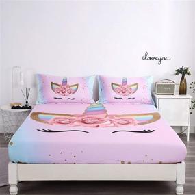 img 2 attached to 🦄 Girls Unicorn Flower Fitted Bed Sheet Set - Soft Microfiber All-Round Elastic Pocket Bedding, Breathable 2-Piece Twin Fitted Sheet Set for Teens and Girls