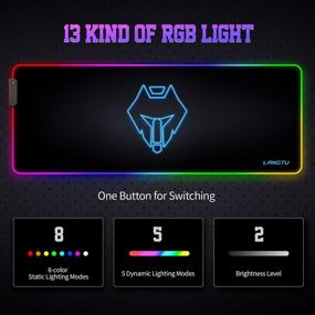 img 3 attached to 🖱️ Игровой коврик для мыши - LANGTU XXL с подсветкой LED RGB для письменного стола, большого размера с прошитым краем, антипроковывающая основа из натурального каучука, RGB-черный