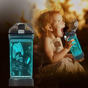 img 3 attached to Lightzz Kids Water Bottle with Glowing 3D Game Console LED Light - BPA-Free Tritan - Travel Cup Gift for Back to School, Boys, Girls, Children - Ideal for Holiday, Camping, Picnic - 14 Oz