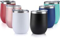 🍷 set of 6 stainless steel wine tumblers - 12 oz, double wall vacuum insulated travel cup with lid for coffee, wine, cocktails, ice cream... (combo color 6 pack) логотип