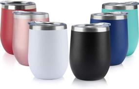 img 4 attached to 🍷 Set of 6 Stainless Steel Wine Tumblers - 12 OZ, Double Wall Vacuum Insulated Travel Cup with Lid for Coffee, Wine, Cocktails, Ice Cream... (Combo Color 6 Pack)