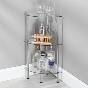 img 1 attached to mDesign Bathroom Storage Corner Tower - 3 Tier Open Glass Shelves, Compact Shelving Display Unit - Multi-Use Home Organizer for Bath, Office, Bedroom, Living Room - Clear/Chrome Metal