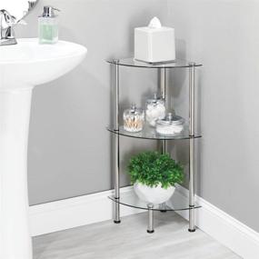 img 3 attached to mDesign Bathroom Storage Corner Tower - 3 Tier Open Glass Shelves, Compact Shelving Display Unit - Multi-Use Home Organizer for Bath, Office, Bedroom, Living Room - Clear/Chrome Metal