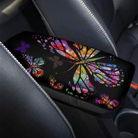 img 1 attached to 🐴 Horse Set Watercolor Butterfly Design Car Seat Covers Full Set with 15-Inch Steering Wheel Cover, Center Console Armrest Cover, and Automobile Safety Belt Covers - Fits Most SUVs and Trucks