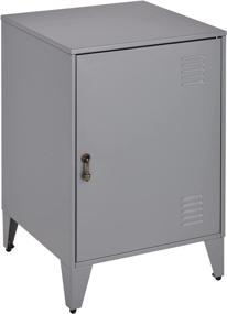 img 4 attached to Modern Metal Night Stands: IRONMIX Grey End 🛏️ Side Table Cabinet with 1 Door for Bedroom Living Room