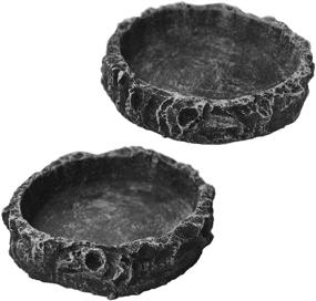 img 4 attached to Pack of 2 OperSeven Reptile Food and Water Bowls - Imitating Natural Rock Texture for Leopard Gecko, Lizard, Spider, Scorpion, Chameleon