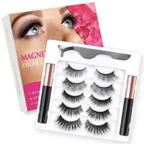 img 4 attached to 💫 Rossy Magnetic Eyelash & Eyeliner Kit - 5 Pairs of 3D & 5D Magnetic Eyelashes with 2 Special Magnetic Eyeliners and 1 Tweezer for Easy Application and Natural Look