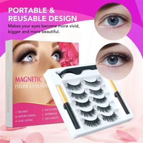 img 3 attached to 💫 Rossy Magnetic Eyelash & Eyeliner Kit - 5 Pairs of 3D & 5D Magnetic Eyelashes with 2 Special Magnetic Eyeliners and 1 Tweezer for Easy Application and Natural Look
