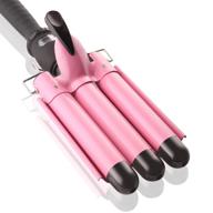 🌪️ triple barrel curling iron 1 inch - ceramic tourmaline hair crimper with lcd temp display, dual voltage option, adjustable temperature, portable hair waver heats up quickly - pink logo