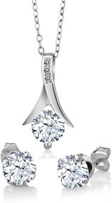 img 4 attached to Gem Stone King 925 Sterling Silver White Created Sapphire & Diamond Pendant Earrings Set For Women - 3.65 Ct (Includes 18 Inch Silver Chain)