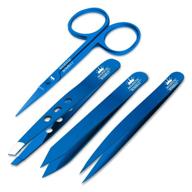 💇 precise stainless steel grooming set: professional tweezers & nail scissor in titanium blue - ideal for ingrown hair, eyebrow, nose, facial hairs, and splinters logo