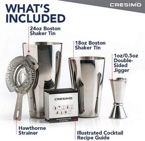img 1 attached to Cresimo 4 pc Cocktail Shaker Set - Expertly Crafted Boston Shaker 🍸 Set with Stainless Steel Shakers, Martini Mixing Duo, Japanese Jigger, and Hawthorne Strainer