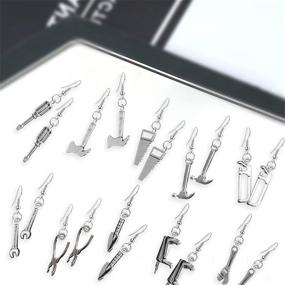 img 1 attached to WUWEIJIAJIA 10 Pairs Funny Handmade Lightweight Cute Vintage Silver Tool Axe Wrench Dangle Drop Earrings Sets for Women Girls - Funky Quirky Punk Spanner Earrings