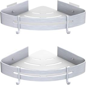 img 4 attached to 🛁 Yasolote 2 упаковки Клейкое угловое душевое кресло: Настенный угловой органайзер из алюминиевой полки для ванной, туалета и кухни (серебро)