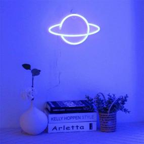 img 2 attached to Blue LED Planet Neon Signs Light - Wall Decor, Battery or USB Operated Saturn Lamp Lighting for Home, Kids Room, Bar, Festive Party, Christmas, Wedding