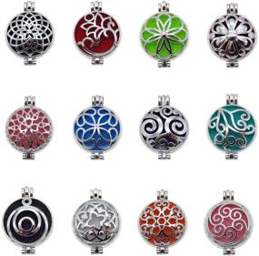 img 1 attached to 🔒 Cheapest Bulk 12pcs Mixed Silver 32mm Round Aromatherapy Pendant Lockets for Essential Oils