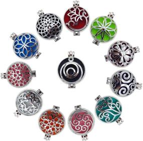 img 4 attached to 🔒 Cheapest Bulk 12pcs Mixed Silver 32mm Round Aromatherapy Pendant Lockets for Essential Oils