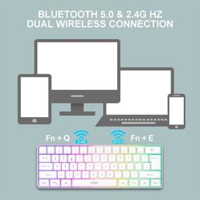 img 3 attached to 💻 Беспроводная игровая клавиатура RedThunder 60% - Bluetooth 5.0 + 2.4G, 2200мАч, перезаряжаемая, беспроводная LED-подсветка, компактные 61 клавиша, механическое ощущение, для ноутбука Mac Windows (белая)
