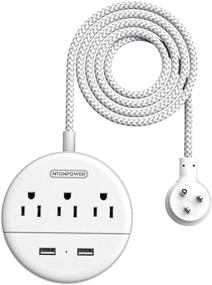 img 4 attached to NTONPOWER Braided Power Strip Flat Plug with USB, Compact Nightstand Desktop Charging Station, 🔌 3 Outlets 2 USB Ports, Wall Mount Small Size for Dorm Nightstand Home Office, White