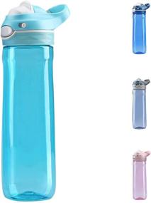 img 4 attached to 🌊 Tritan BPA-Free 26oz Water Bottle - Leakproof, One-Hand Operation, Fast Drinking - Sky Blue by DEARART