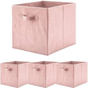 img 4 attached to 📦 BeigeSwan Set of 4 Foldable Fabric Storage Bins - Collapsible Containers Cubes Boxes Organizer in Pink (13 x 15 x 13 inches)