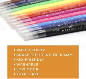 img 1 attached to 🖌 MackOffice Dual Tip Markers: Brush and Fine Point Set of 12 Unique Colors for Adult and Kid Coloring, Art Projects, Sketching, Calligraphy, Manga, Bullet Journal Planner, Calendar, and More