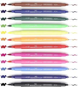 img 4 attached to 🖌 MackOffice Dual Tip Markers: Brush and Fine Point Set of 12 Unique Colors for Adult and Kid Coloring, Art Projects, Sketching, Calligraphy, Manga, Bullet Journal Planner, Calendar, and More