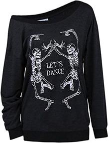 img 4 attached to 🎃 LuFeng Women's Funny Halloween Christmas Skeleton Off Shoulder T-Shirt Sweatshirt