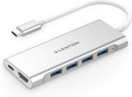 🔌 lention usb-c multi-port hub: 4k hdmi, 4 usb 3.0, type c charging adapter for macbook pro, new mac air, surface - silver logo