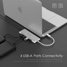 img 3 attached to 🔌 Lention USB-C Multi-Port Hub: 4K HDMI, 4 USB 3.0, Type C Charging Adapter for MacBook Pro, New Mac Air, Surface - Silver