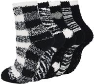 🧦 durio fuzzy socks with grips for women - fluffy christmas socks with cute grippers - plush, athletic, and soft logo