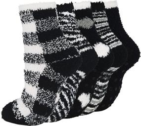 img 4 attached to 🧦 Durio Fuzzy Socks with Grips for Women - Fluffy Christmas Socks with Cute Grippers - Plush, Athletic, and Soft