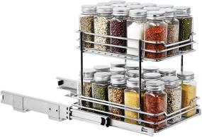 img 4 attached to Maximize Storage Space with the Tksrn Pull Out Spice Rack Organizer: 2 Tier Kitchen Cabinet and Pantry Closet storage shelf for Spices, Sauces, Food, Cans, and more!