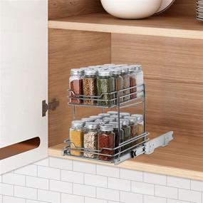 img 1 attached to Maximize Storage Space with the Tksrn Pull Out Spice Rack Organizer: 2 Tier Kitchen Cabinet and Pantry Closet storage shelf for Spices, Sauces, Food, Cans, and more!