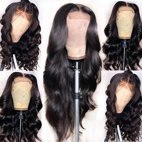 img 2 attached to 👩 Lace Front Human Hair Wigs for Black Women: Pre Plucked Hairline, 150% Density Brazilian Body Wave with Baby Hair - Natural Color (18 inch, 4x4 Body Wave)