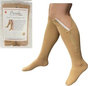 img 4 attached to 🧦 Boost Leg Circulation with Presadee Closed Toe 15-20 mmHg Zipper Moderate Compression Socks (Beige, 3XL)